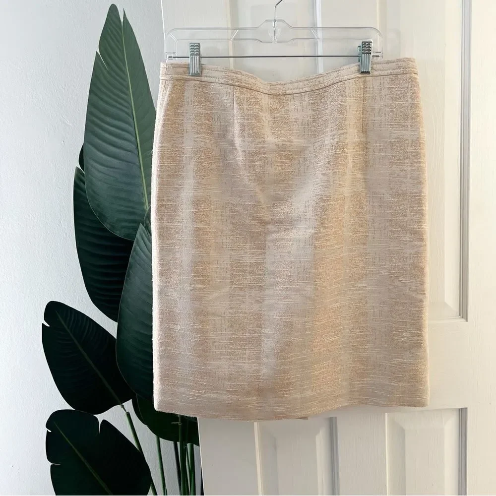 Tory Burch Ivory Textured Midi Pencil Skirt